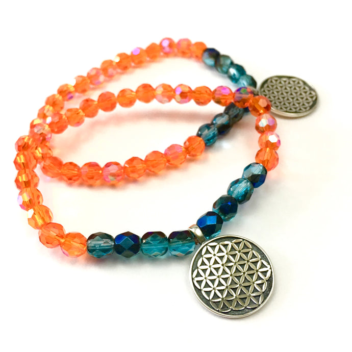 Flower of Life Stacking Bracelet-Tangerine/Indigo