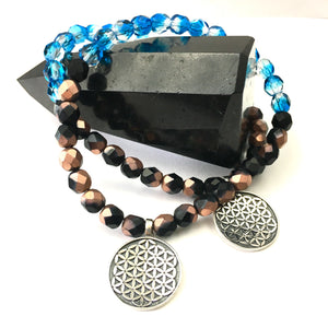 Flower of Life Stacking Bracelet-Sky Blue/Metallic Cocoa