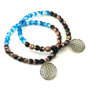 Flower of Life Stacking Bracelet-Sky Blue/Metallic Cocoa