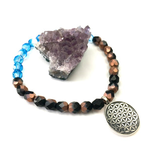 Flower of Life Stacking Bracelet-Sky Blue/Metallic Cocoa