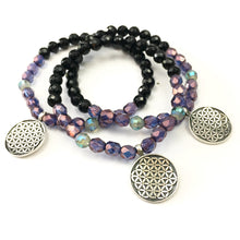 Flower of Life Stacking Bracelet- Onyx/Amethyst Purple