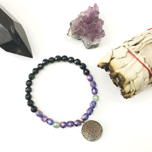 Flower of Life Stacking Bracelet- Onyx/Amethyst Purple